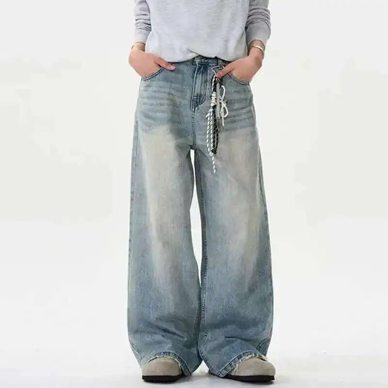 Distressed Wide-Leg Jeans – Men's Baggy Washed Denim Fit