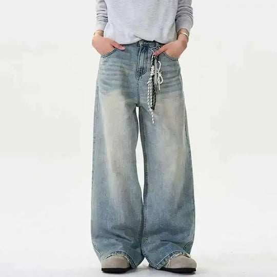 Distressed Wide-Leg Jeans – Men's Baggy Washed Denim Fit