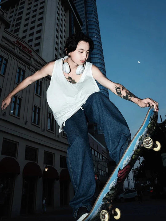 Dragon Embroidered Skater Jeans – Unisex Oversized Wide-Leg Denim