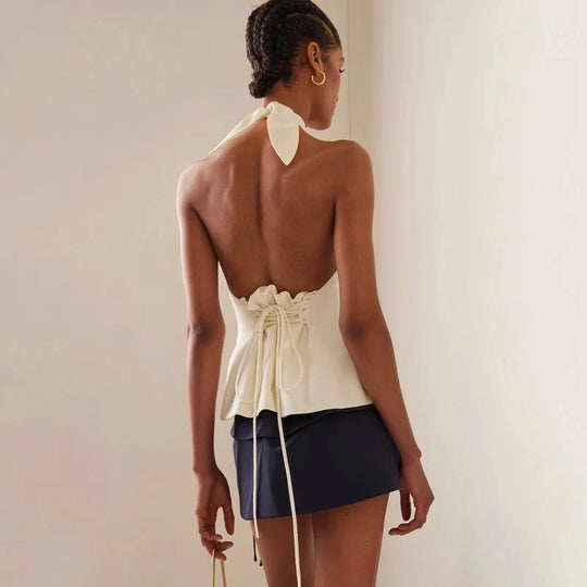 Ruched Halter Top – Women's Elegant Backless Top