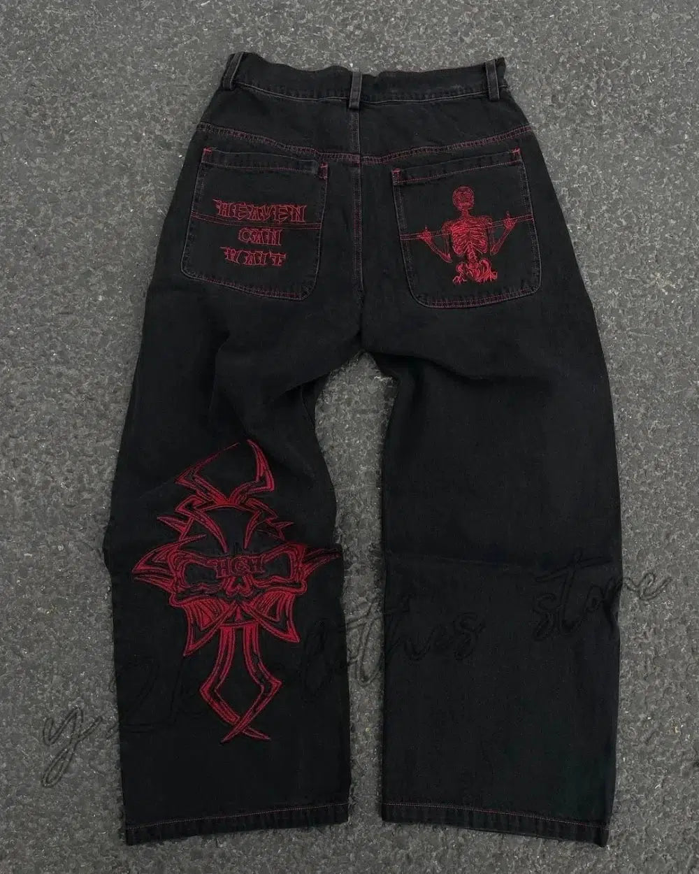 Embroidered Baggy Jeans – Men's Relaxed Fit Washed Denim