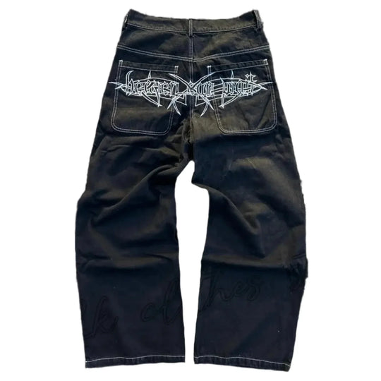 Embroidered Baggy Jeans – Men's Relaxed Fit Washed Denim