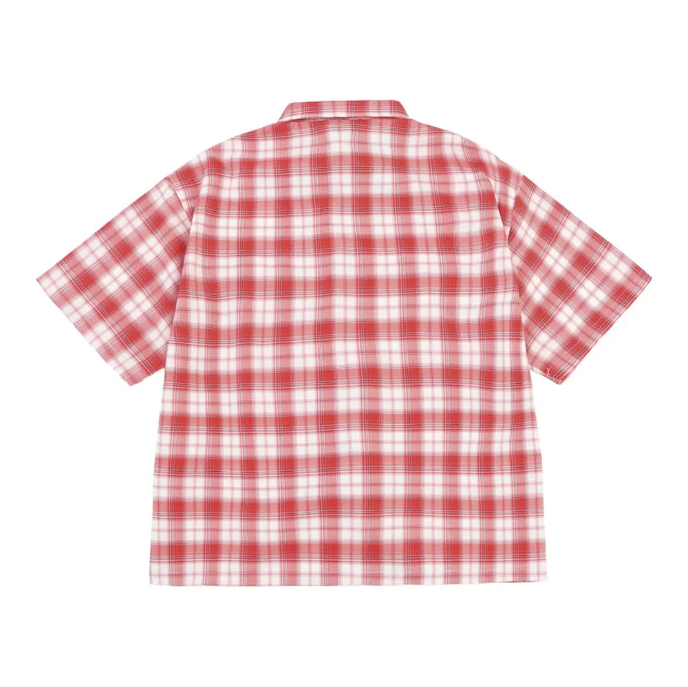 Embroidered Plaid Flannel Shirt – Unisex Short Sleeve Button-Up