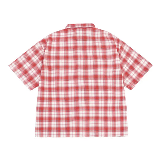Embroidered Plaid Flannel Shirt – Unisex Short Sleeve Button-Up