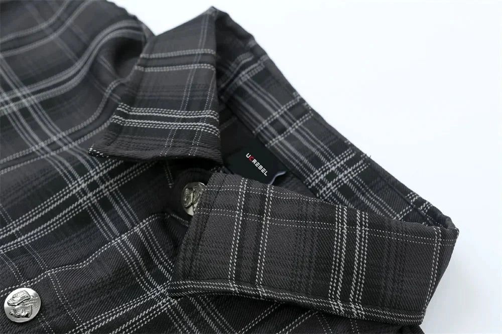 Embroidered Plaid Flannel Shirt – Unisex Short Sleeve Button-Up
