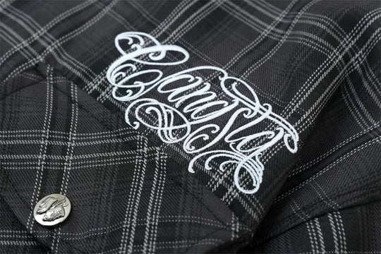 Embroidered Plaid Flannel Shirt – Unisex Short Sleeve Button-Up