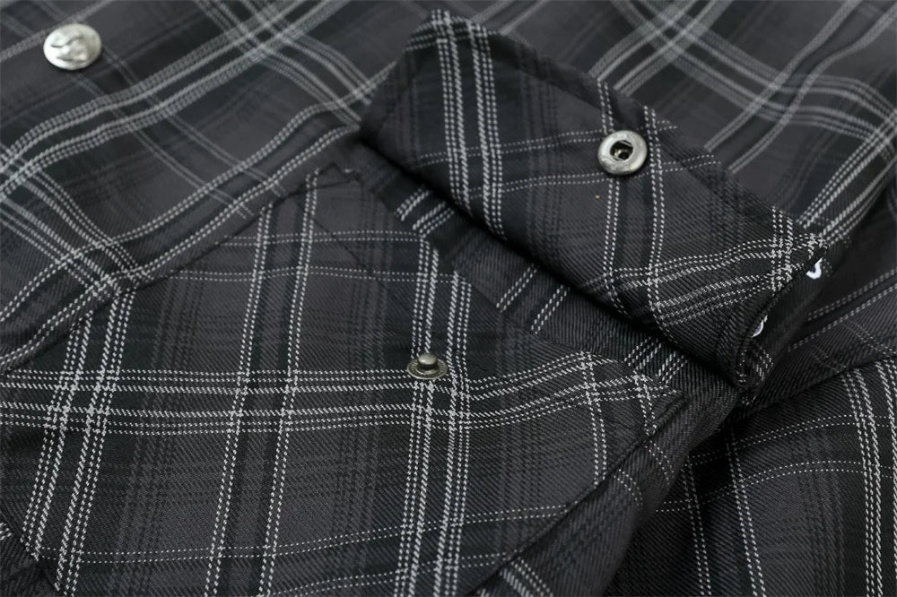 Embroidered Plaid Flannel Shirt – Unisex Short Sleeve Button-Up