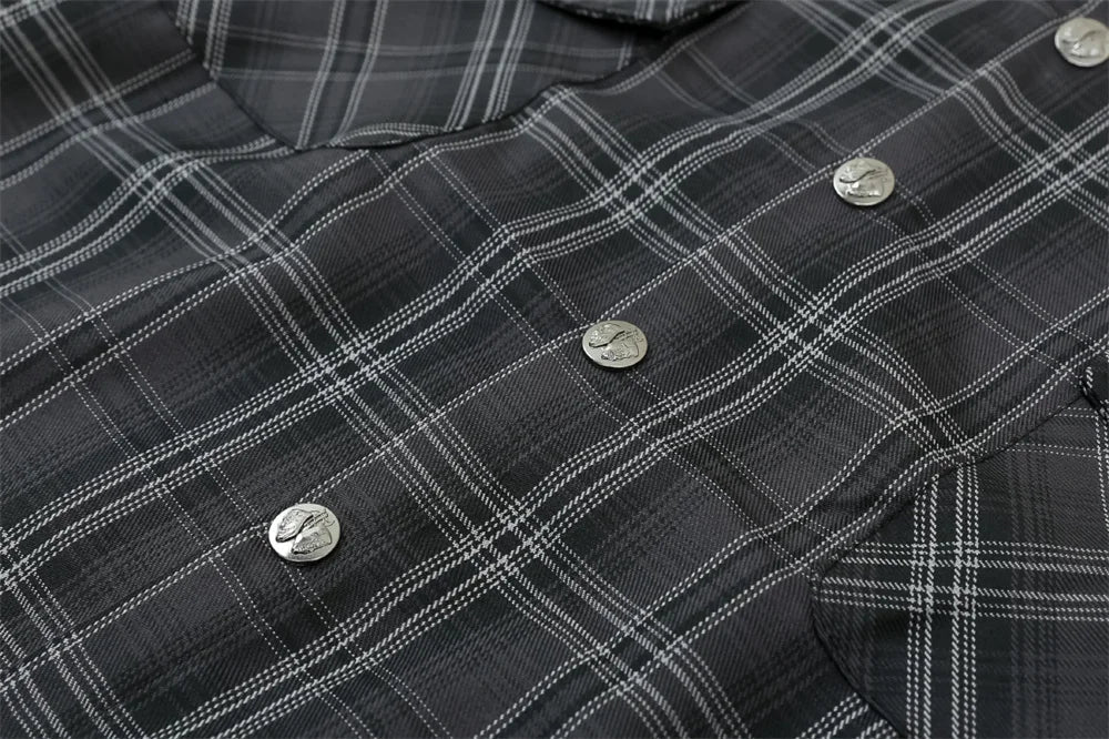 Embroidered Plaid Flannel Shirt – Unisex Short Sleeve Button-Up
