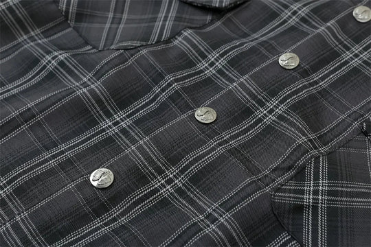 Embroidered Plaid Flannel Shirt – Unisex Short Sleeve Button-Up