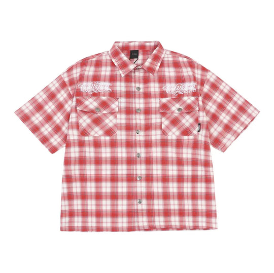 Embroidered Plaid Flannel Shirt – Unisex Short Sleeve Button-Up
