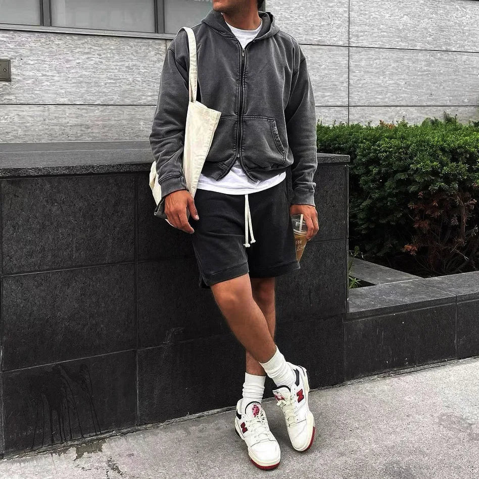 Washed Zip-Up Hoodie – Men's Plain Baggy Fleece