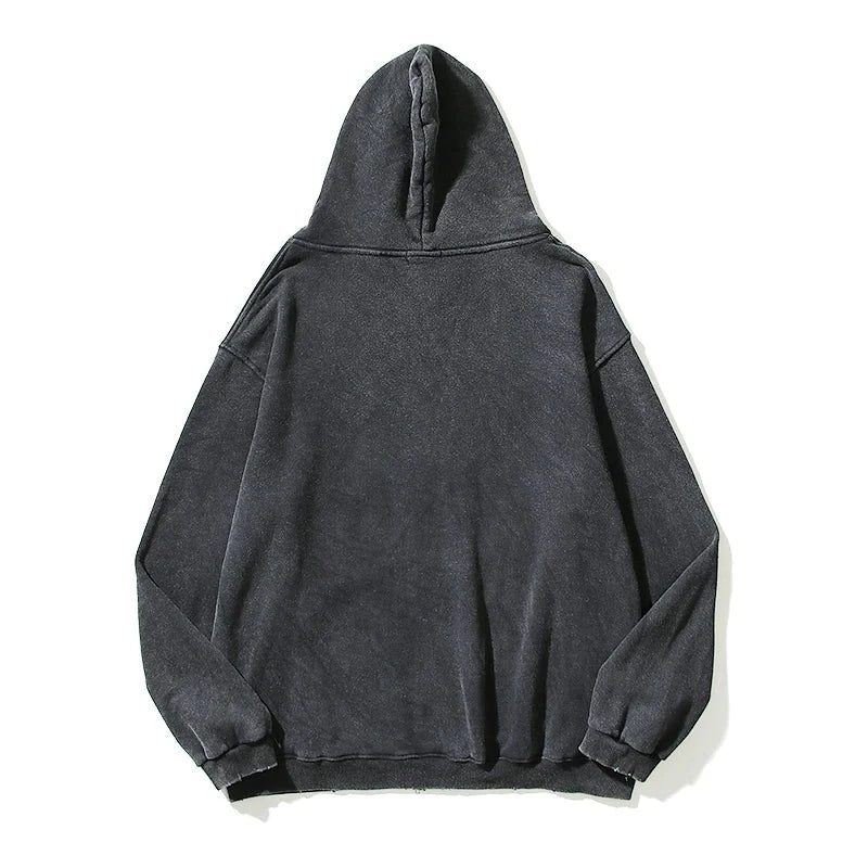 Washed Zip-Up Hoodie – Men's Plain Baggy Fleece