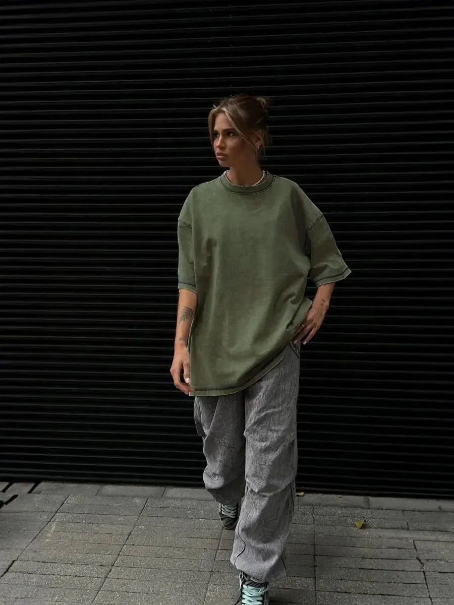 Wax Print Graphic Tee – Unisex Distressed Baggy T-Shirt