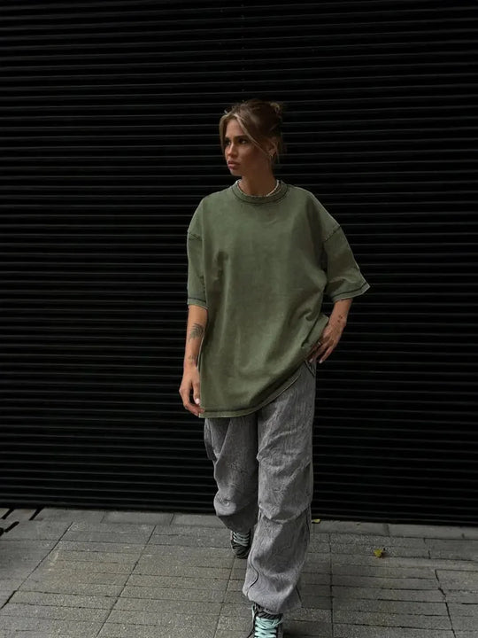 Wax Print Graphic Tee – Unisex Distressed Baggy T-Shirt