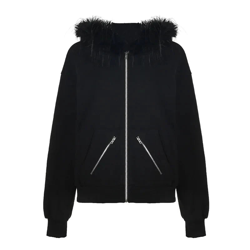 Faux Fur Lined Zip-Up Hoodie – Women's Plush Warm Fit