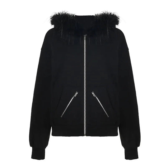 Faux Fur Lined Zip-Up Hoodie – Women's Plush Warm Fit