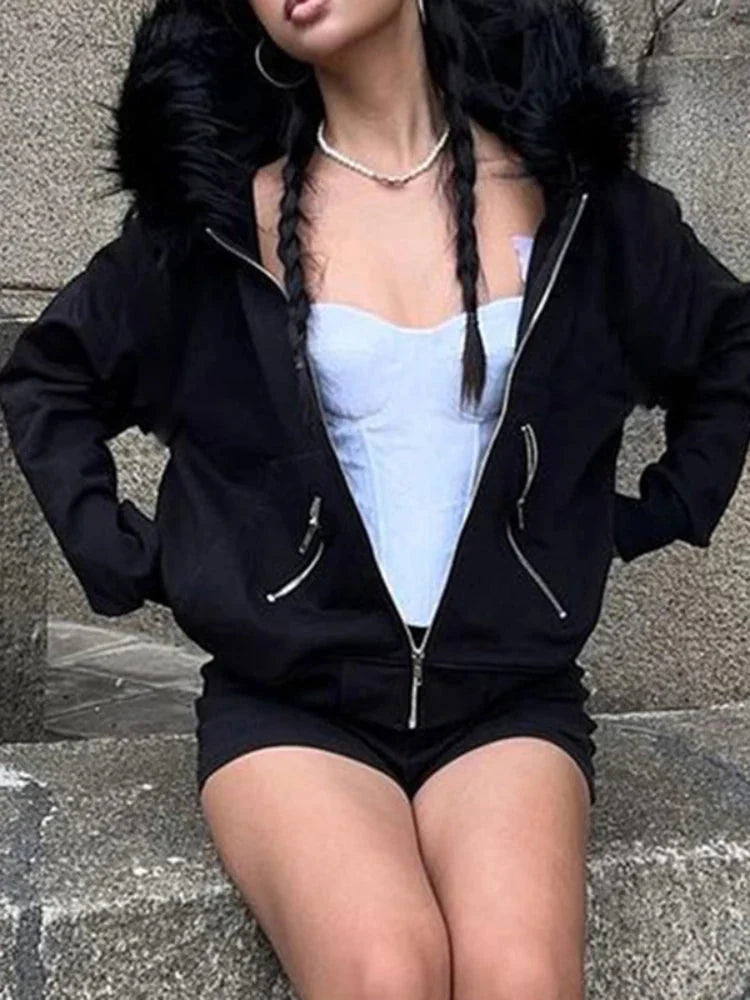 Faux Fur Lined Zip-Up Hoodie – Women's Plush Warm Fit
