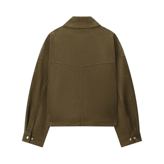 Suede Bomber Jacket – Women's Cropped Pocket Detail Coat