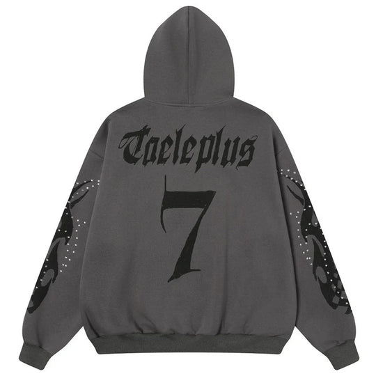 Fire Rhinestone Zip-Up Hoodie – Baggy Flame Graphic