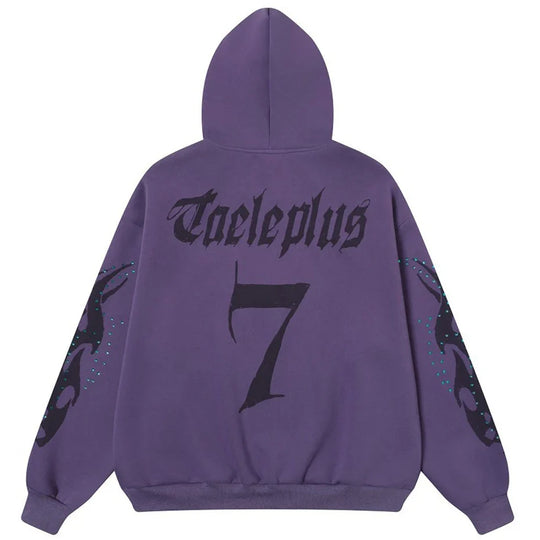 Fire Rhinestone Zip-Up Hoodie – Baggy Flame Graphic