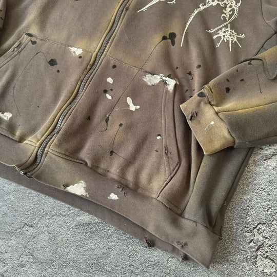 Gothic Star Patchwork Hoodie – Unisex Zip-Up Pullover