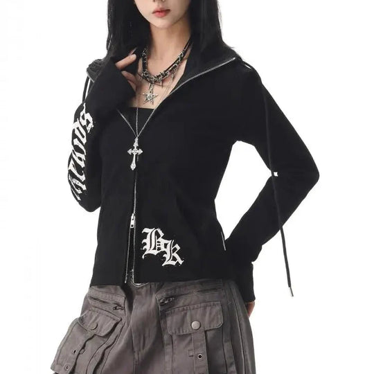 Gothic Text Graphic Hoodie – Women's Fitted Zip-Up