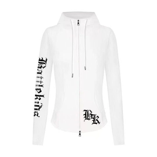 Gothic Text Graphic Hoodie – Women's Fitted Zip-Up