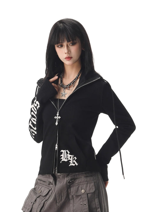 Gothic Text Graphic Hoodie – Women's Fitted Zip-Up