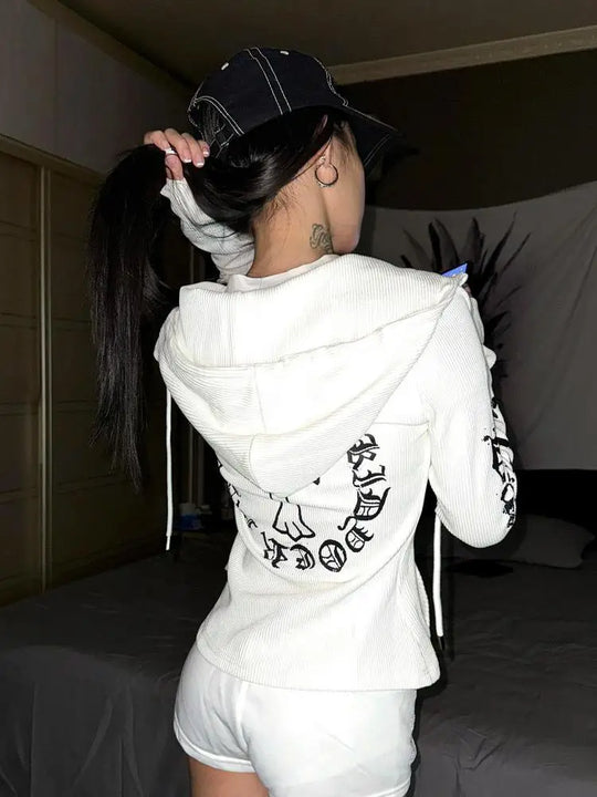 Gothic Text Graphic Hoodie – Women's Fitted Zip-Up
