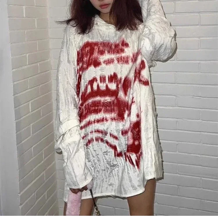 Sheer Graphic Hoodie – Women's Oversized Gothic Fit