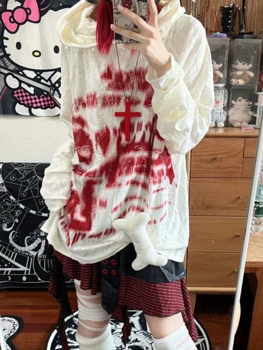 Sheer Graphic Hoodie – Women's Oversized Gothic Fit