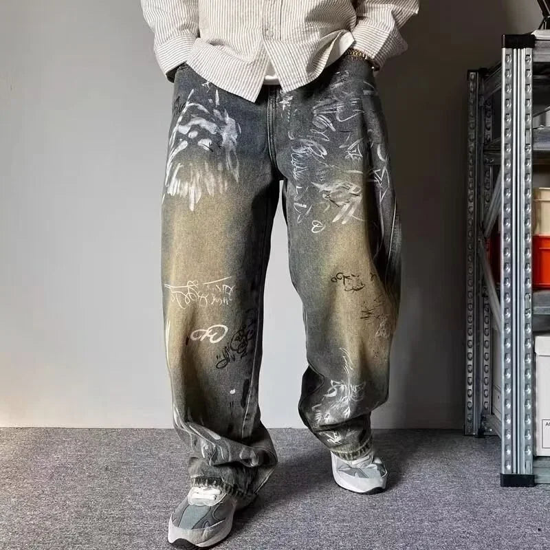 Graffiti Print Baggy Jeans – Men's Relaxed Fit Denim