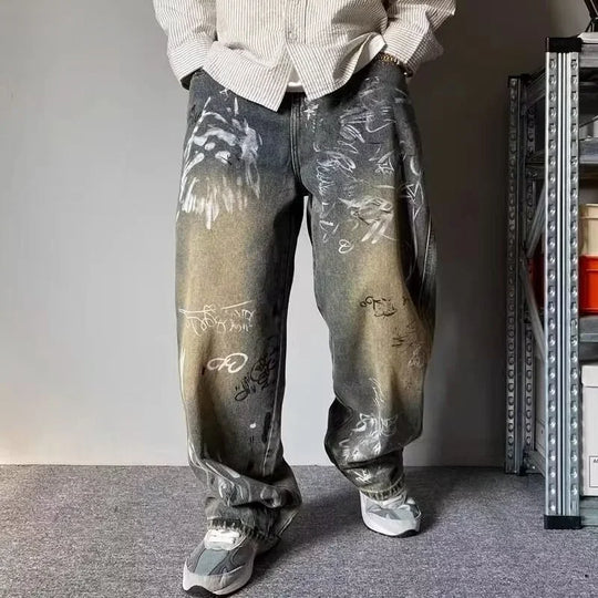 Graffiti Print Baggy Jeans – Men's Relaxed Fit Denim