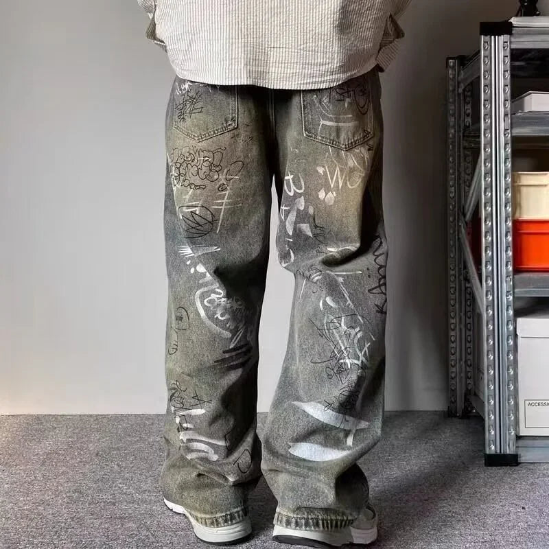 Graffiti Print Baggy Jeans – Men's Relaxed Fit Denim