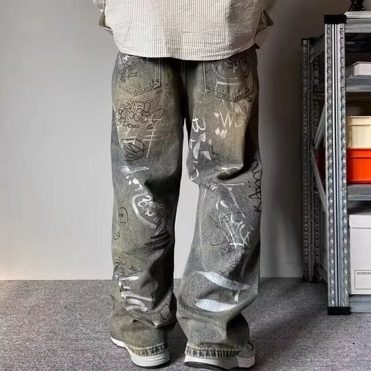 Graffiti Print Baggy Jeans – Men's Relaxed Fit Denim