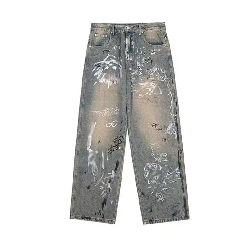 Graffiti Print Baggy Jeans – Men's Relaxed Fit Denim