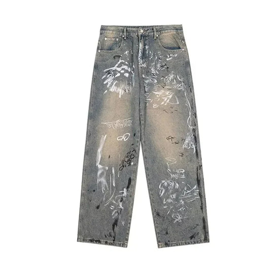 Graffiti Print Baggy Jeans – Men's Relaxed Fit Denim