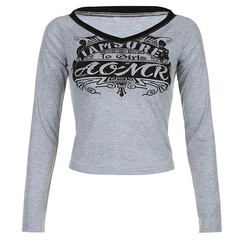 Monochrome Graphic Long Sleeve Top – Women's Fitted Top