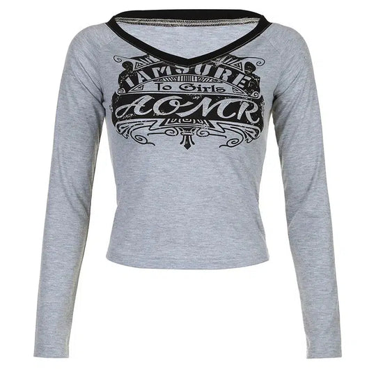 Monochrome Graphic Long Sleeve Top – Women's Fitted Top