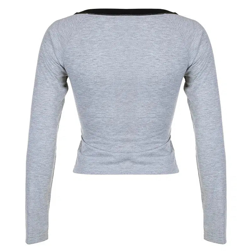Monochrome Graphic Long Sleeve Top – Women's Fitted Top