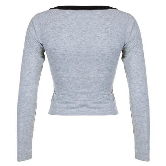 Monochrome Graphic Long Sleeve Top – Women's Fitted Top