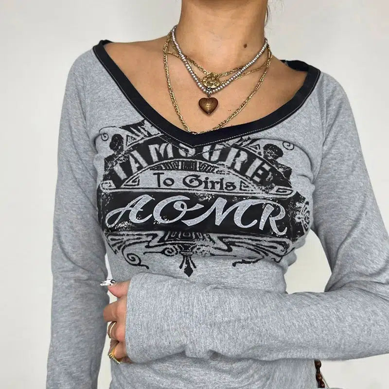 Monochrome Graphic Long Sleeve Top – Women's Fitted Top