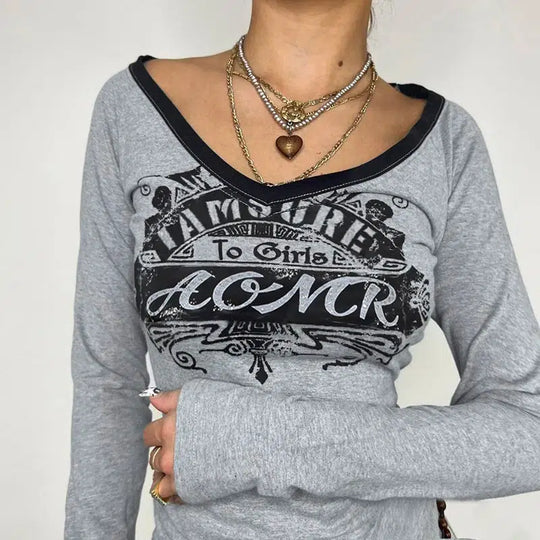 Monochrome Graphic Long Sleeve Top – Women's Fitted Top