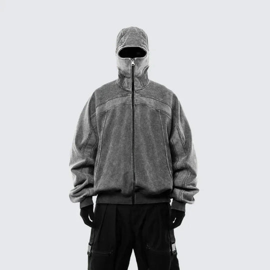 Balaclava Zip-Up Hoodie – Unisex Relaxed Fit Pullover