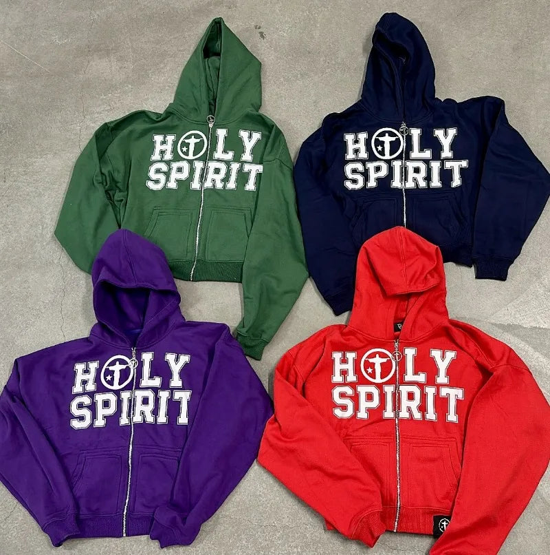 Holy Spirit Graphic Zip-Up Hoodie – Bold Print Pullover