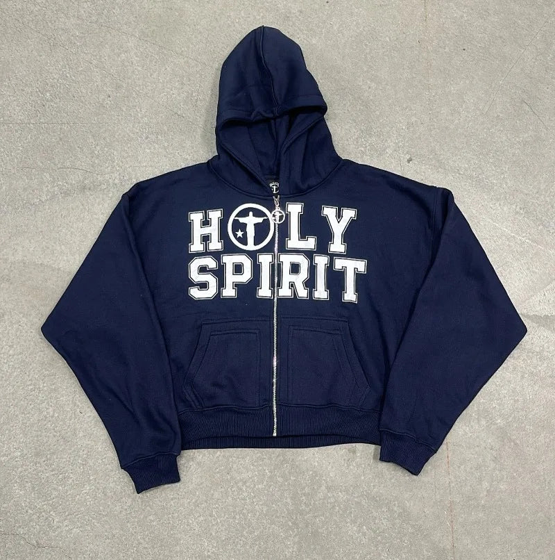 Holy Spirit Graphic Zip-Up Hoodie – Bold Print Pullover