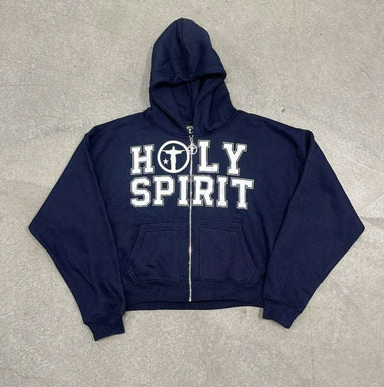 Holy Spirit Graphic Zip-Up Hoodie – Bold Print Pullover