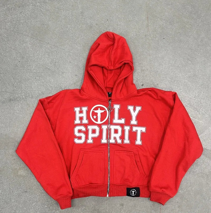 Holy Spirit Graphic Zip-Up Hoodie – Bold Print Pullover