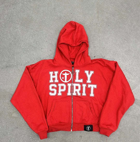 Holy Spirit Graphic Zip-Up Hoodie – Bold Print Pullover