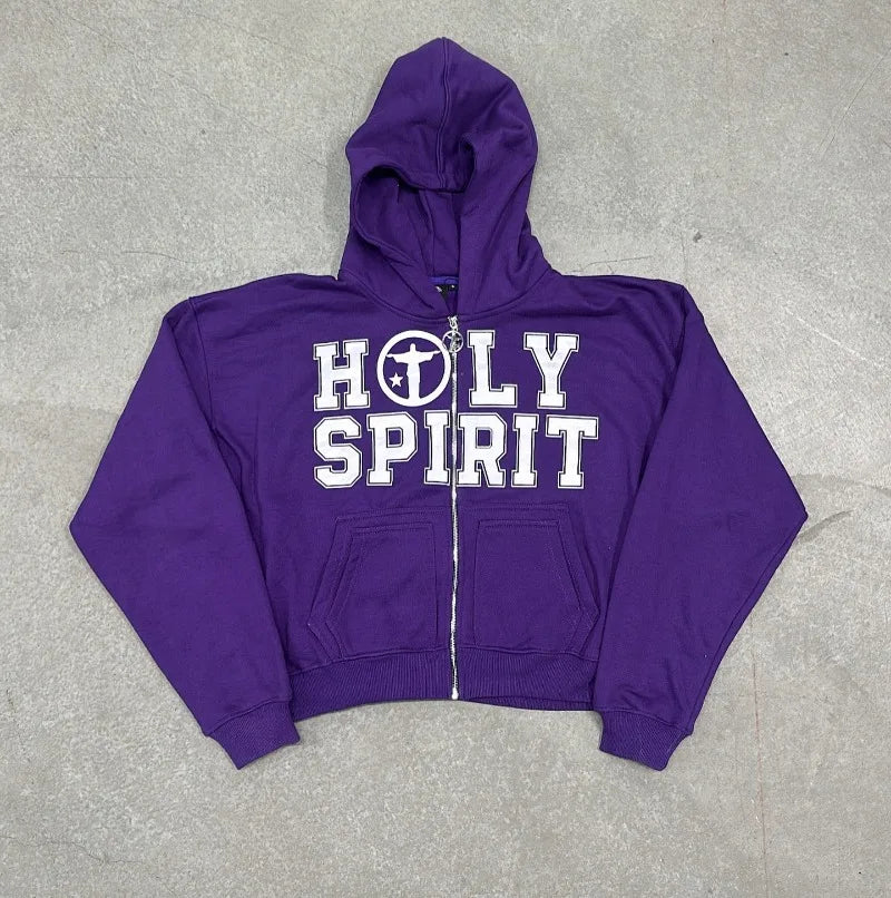 Holy Spirit Graphic Zip-Up Hoodie – Bold Print Pullover